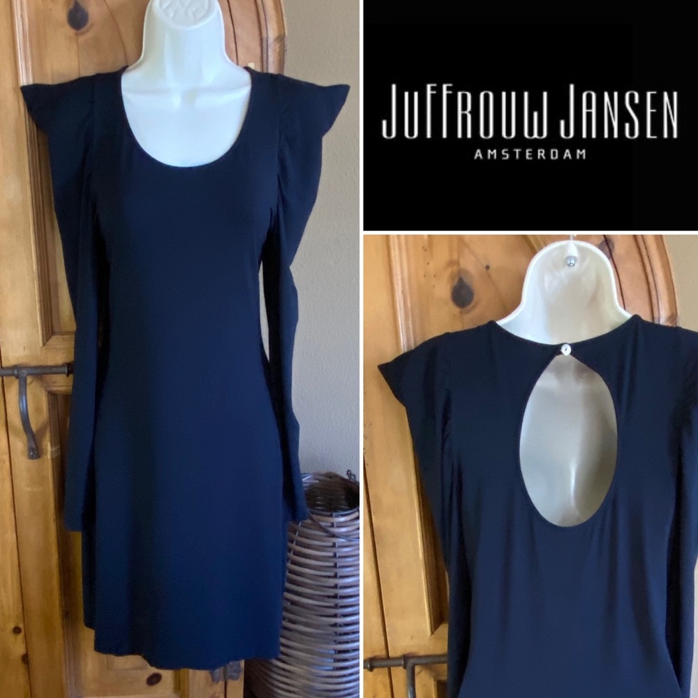 Juffrouw Jansen Amsterdam Trendy Gigot Rushed Shoulder Long Sleeve Black Dress M